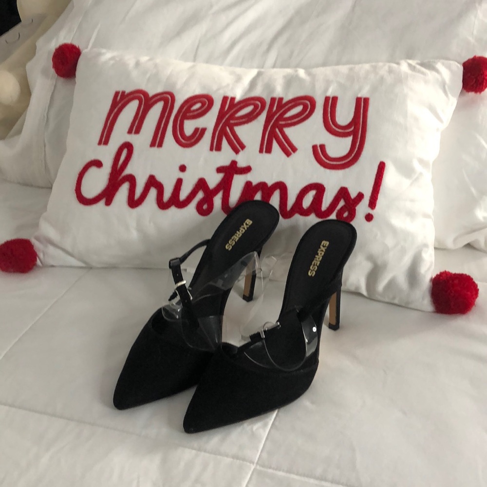 Express Black Pointy Shoes with Clear Straps